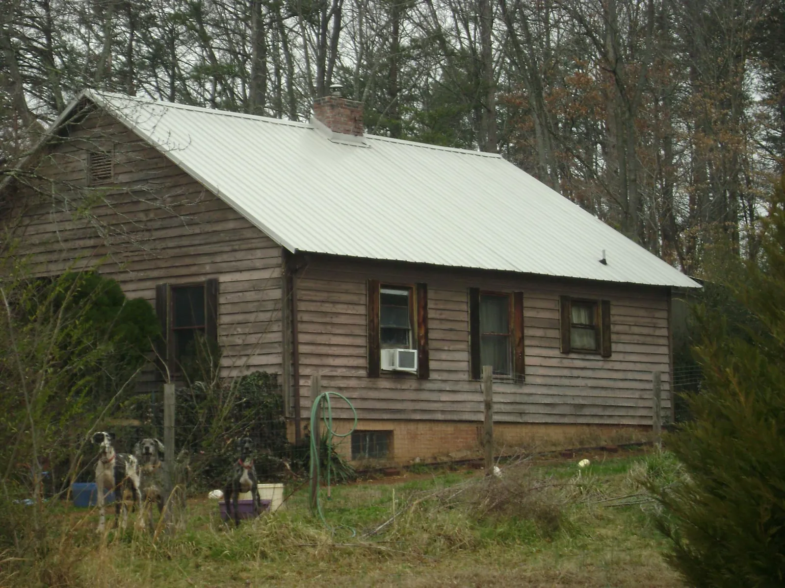 White metal roof on an old wood sided farmhouse, from a Asphalt Shingle Roof Repair job in Rock River